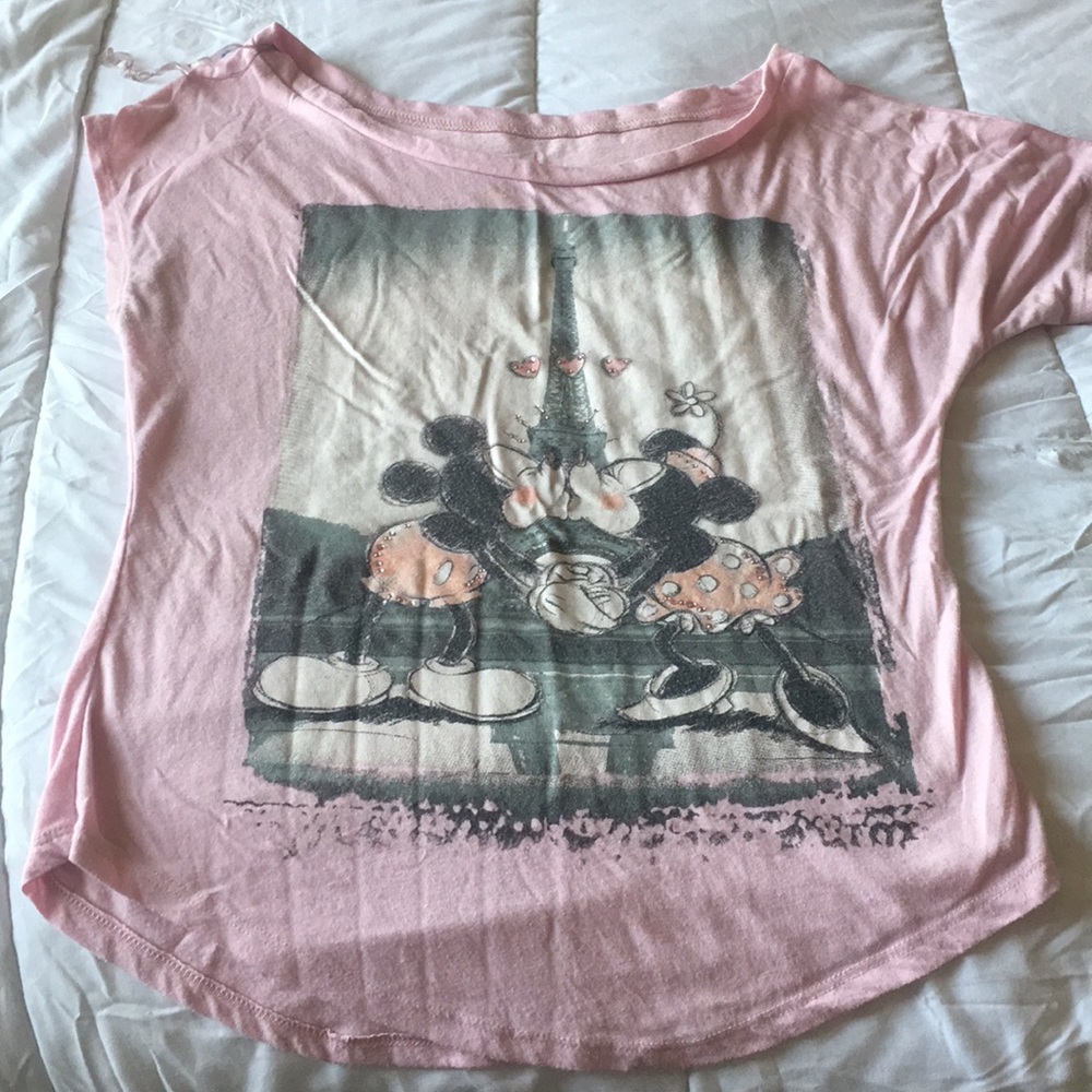 Mickey and Minnie Off the Shoulder Tee